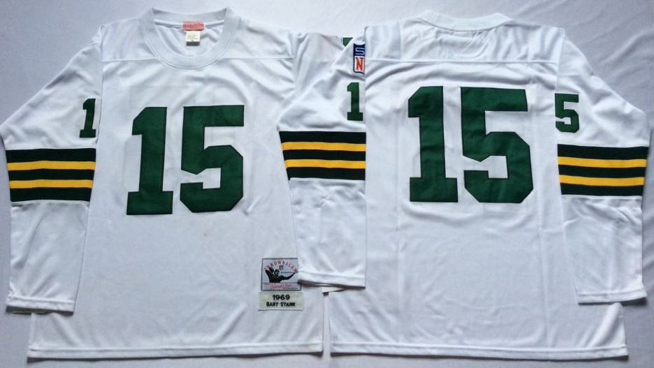 Men NFL Green Bay Packers #15 Starr white Mitchell Ness jerseys->green bay packers->NFL Jersey